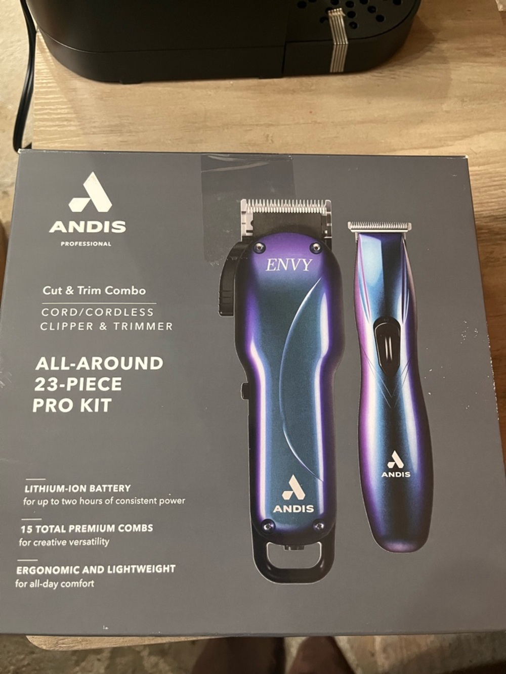 Andis Envy Iridescent Purple and Blue Cord/Cordless Clipper & Trimmer Kit